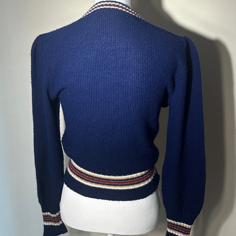 Pandora Vintage Navy Sweater with Red and White Stripes - Picture 7 of 13